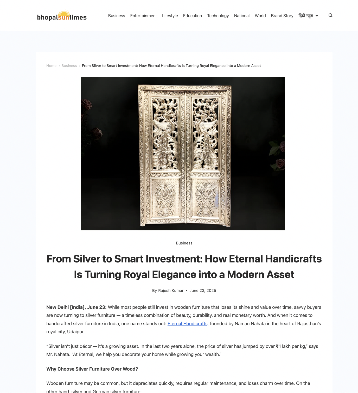 Article publish News | Eternal Handicrafts