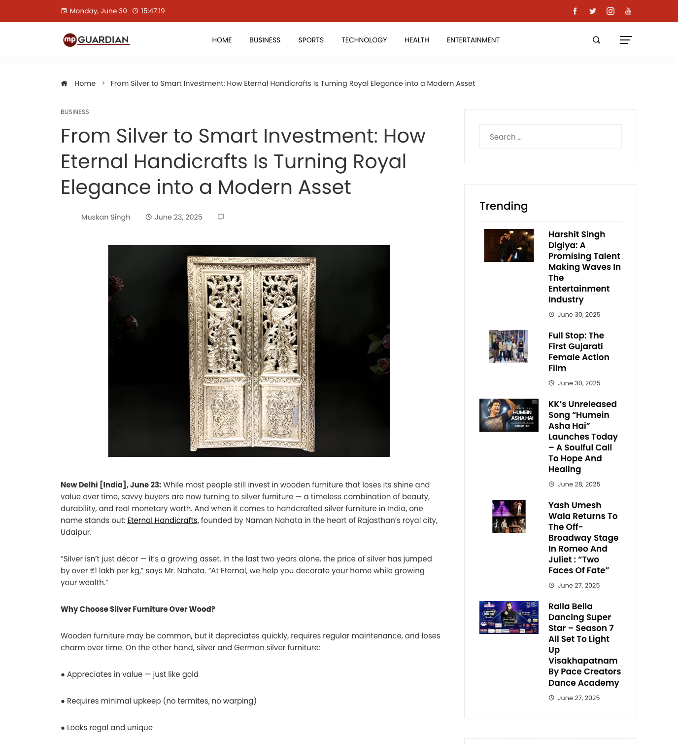 Article publish News | Eternal Handicrafts