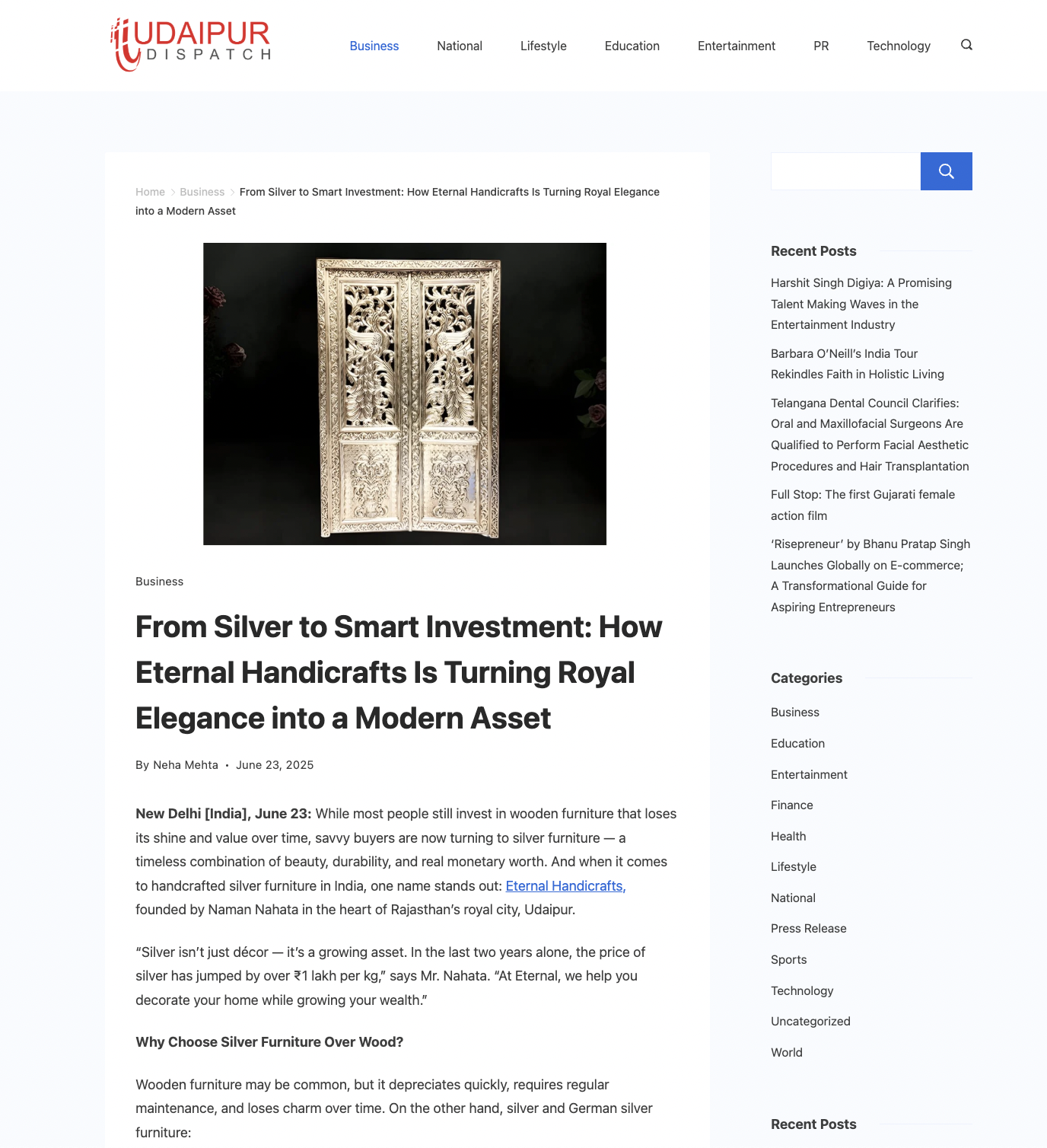 Article publish News | Eternal Handicrafts