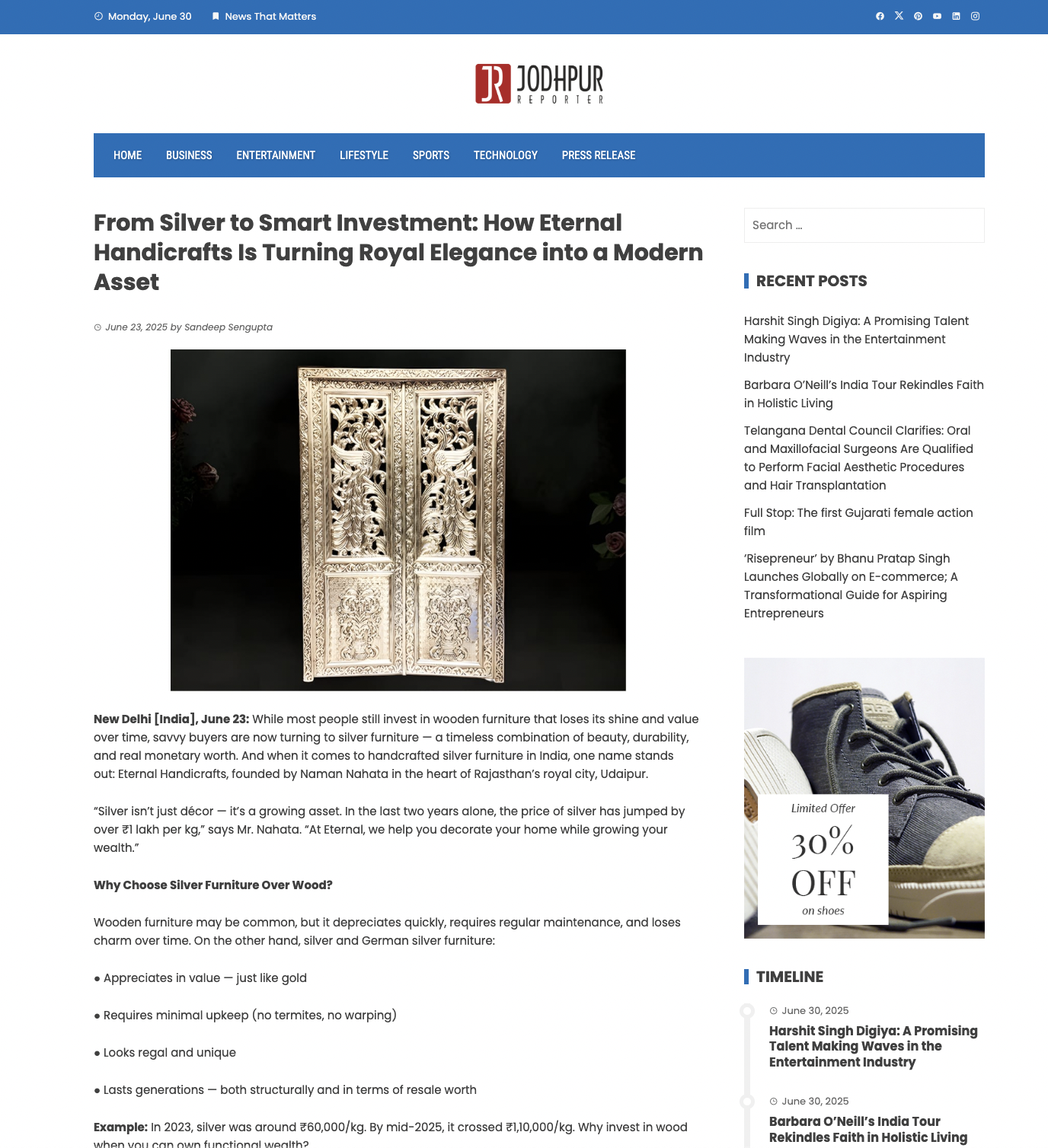 Article publish News | Eternal Handicrafts