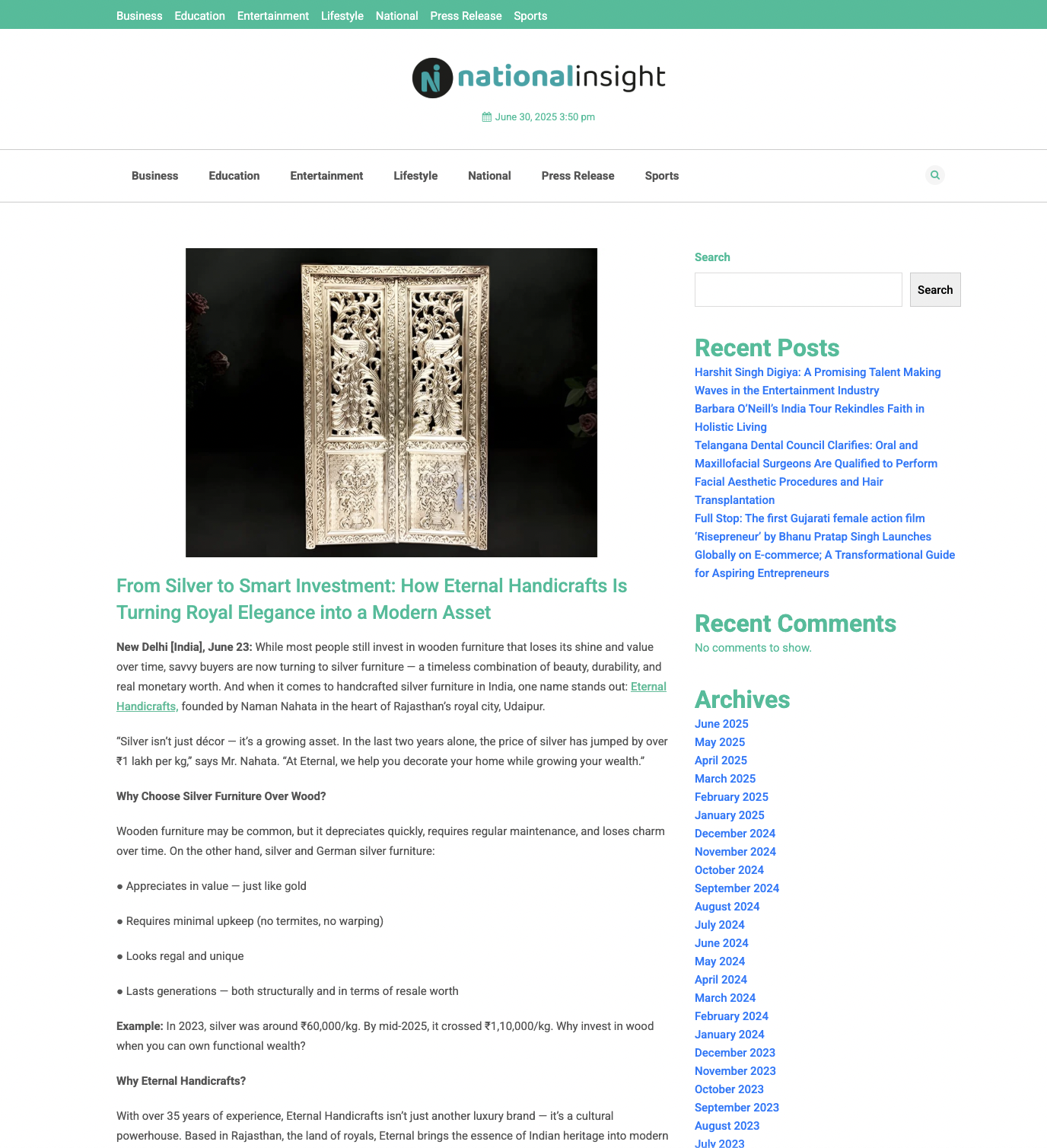 Article publish News | Eternal Handicrafts