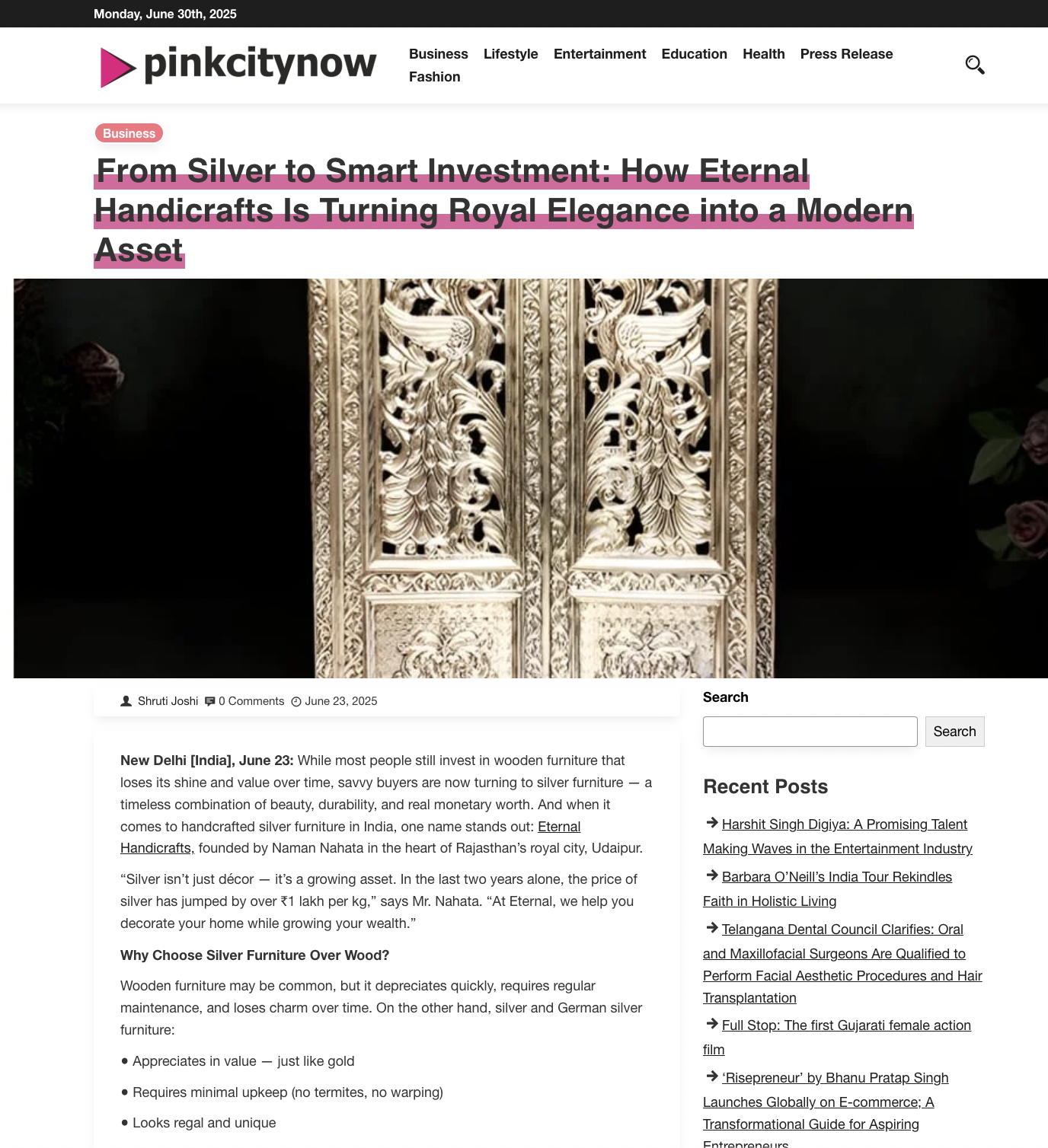 Article publish News | Eternal Handicrafts