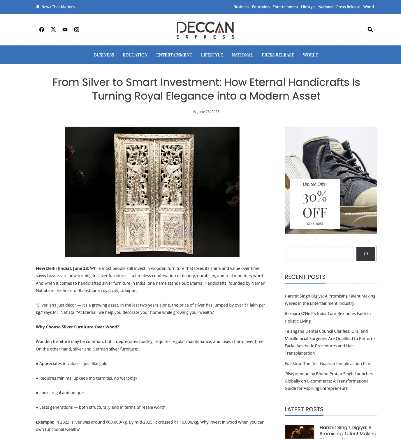 Article publish News | Eternal Handicrafts