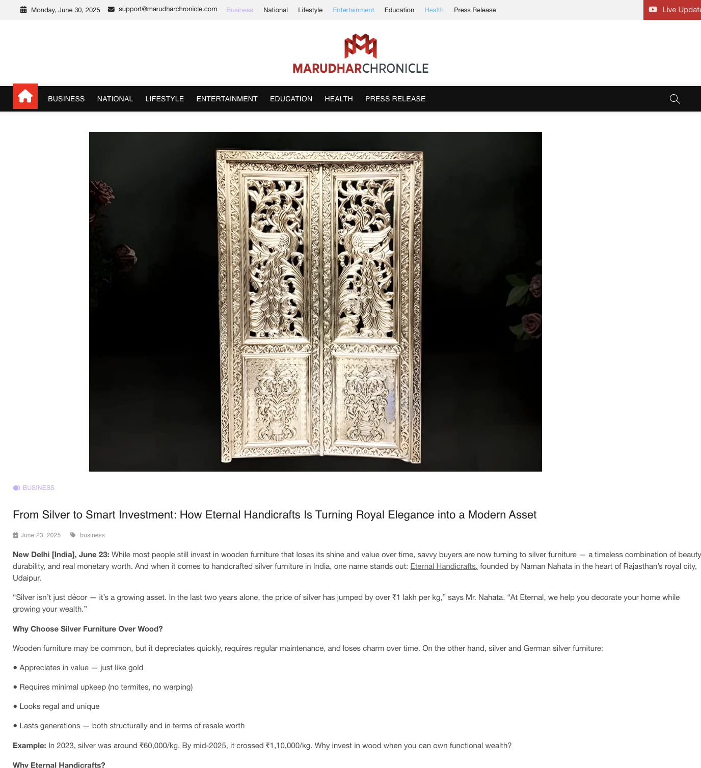 Article publish News | Eternal Handicrafts