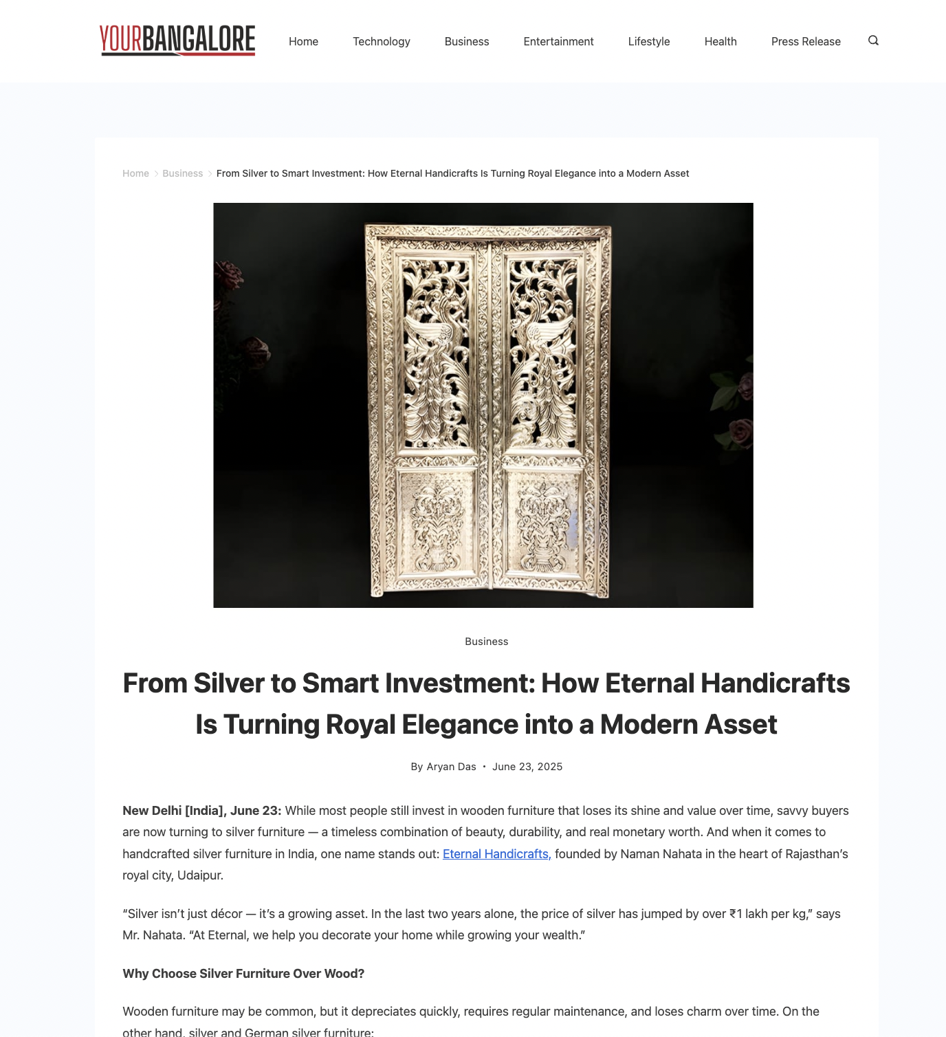 Article publish News | Eternal Handicrafts