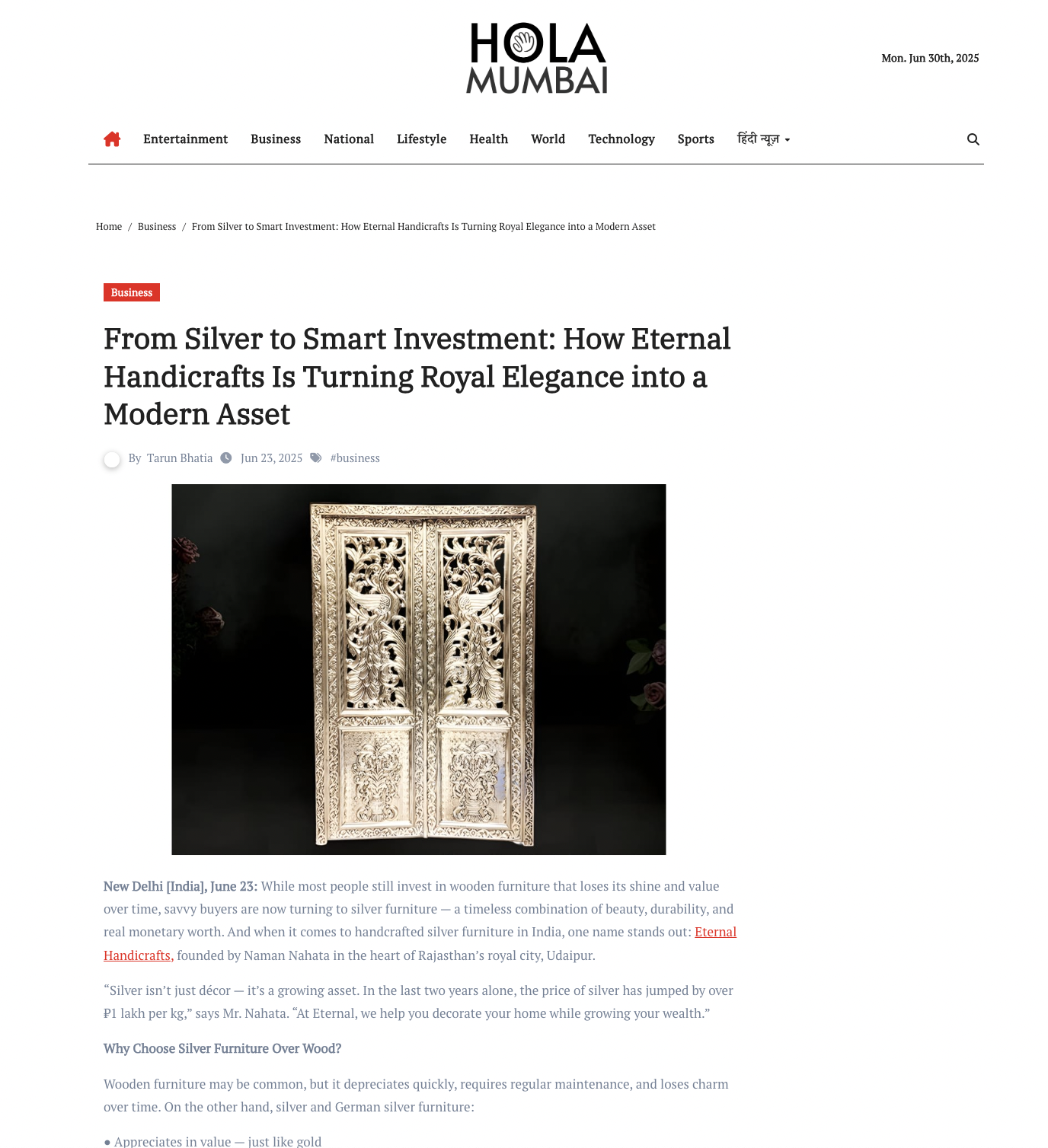 Article publish News | Eternal Handicrafts