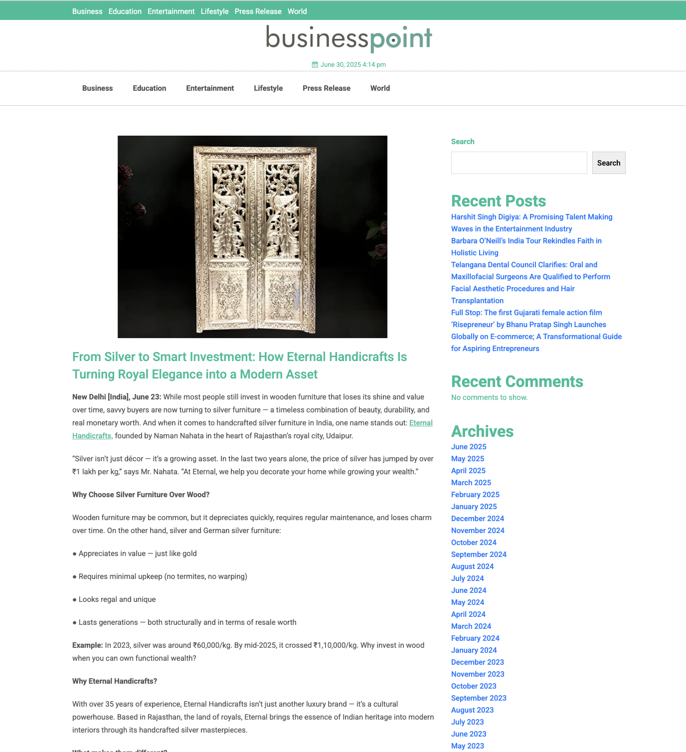 Article publish News | Eternal Handicrafts