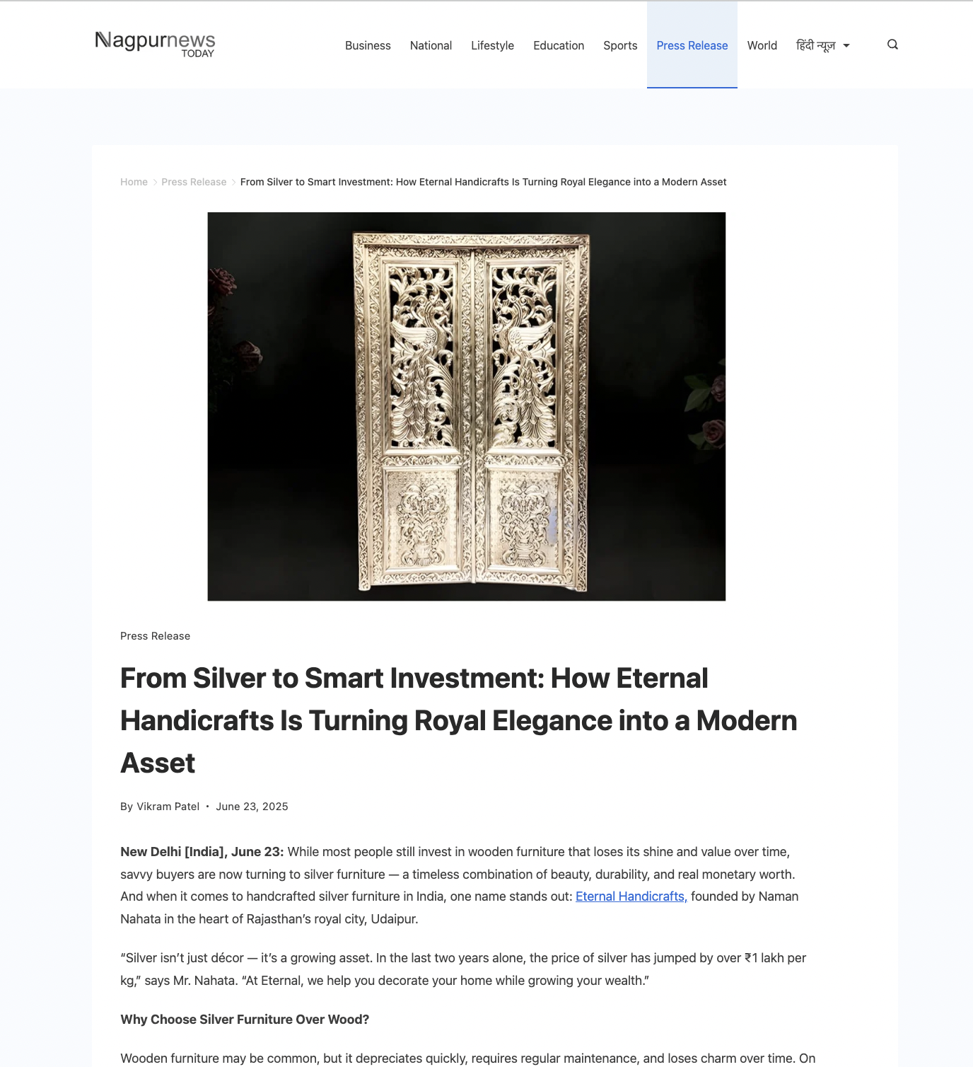 Article publish News | Eternal Handicrafts