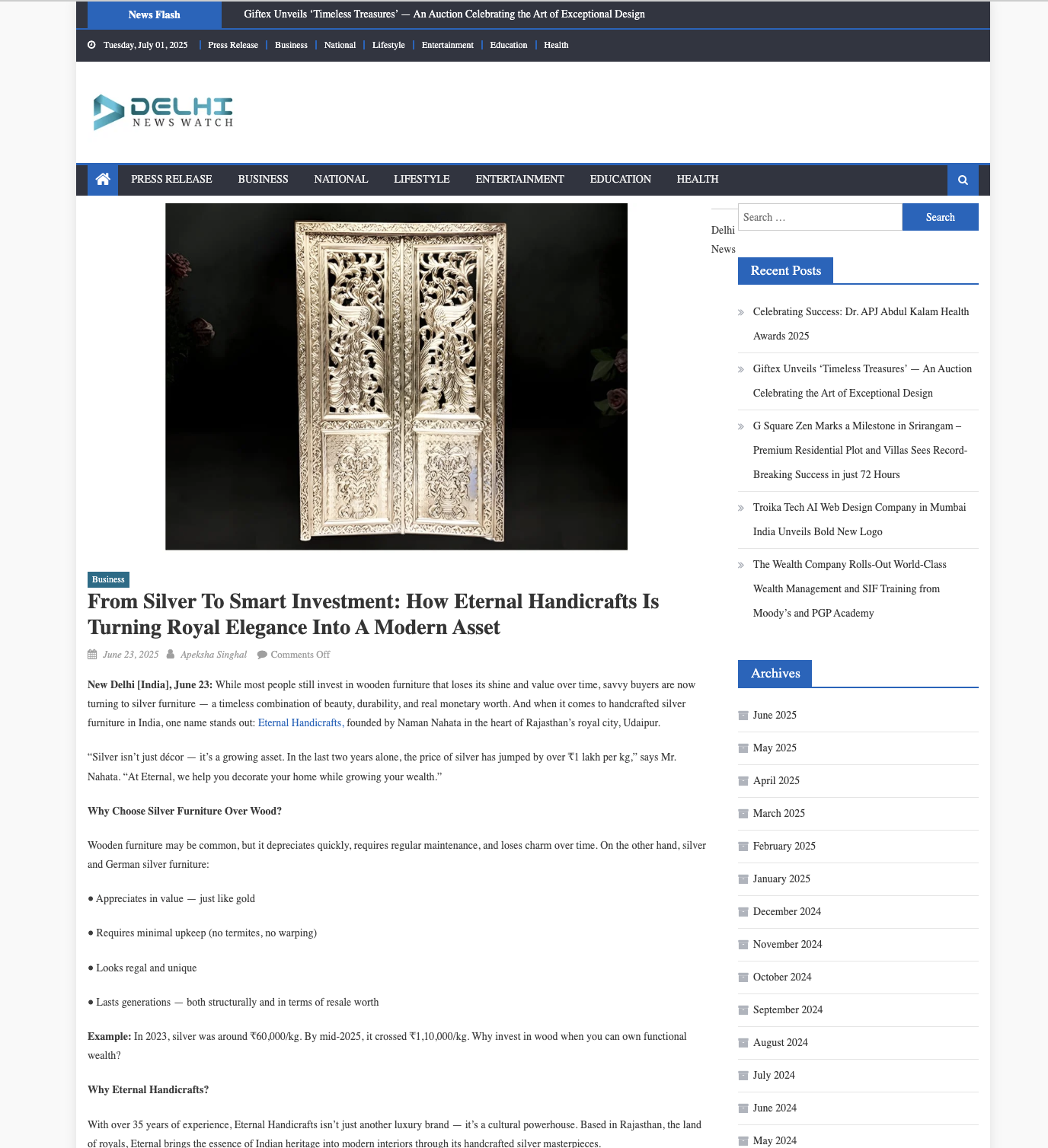 Article publish News | Eternal Handicrafts
