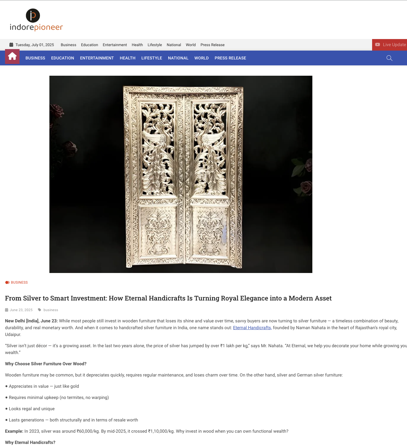 Article publish News | Eternal Handicrafts