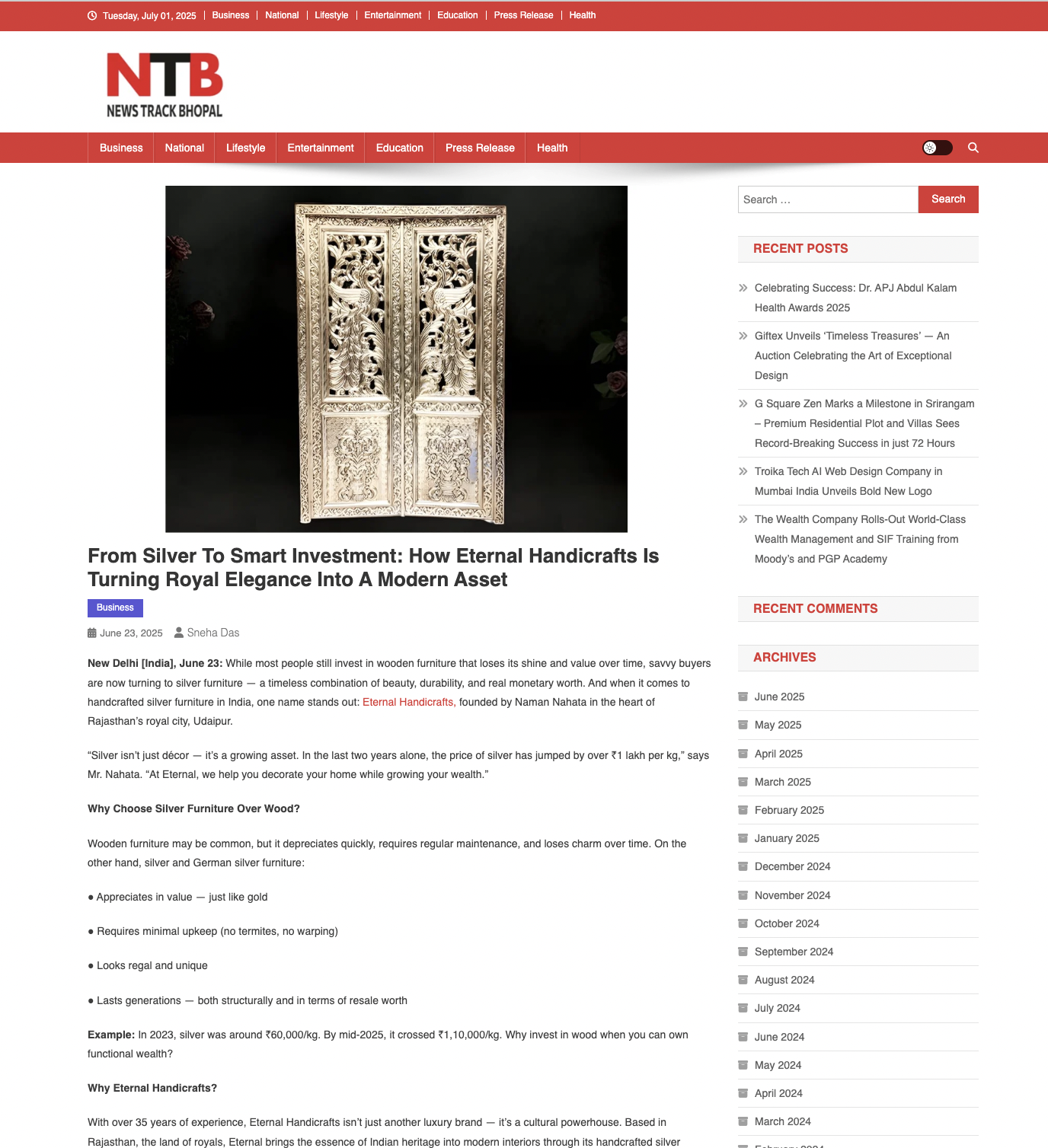 Article publish News | Eternal Handicrafts