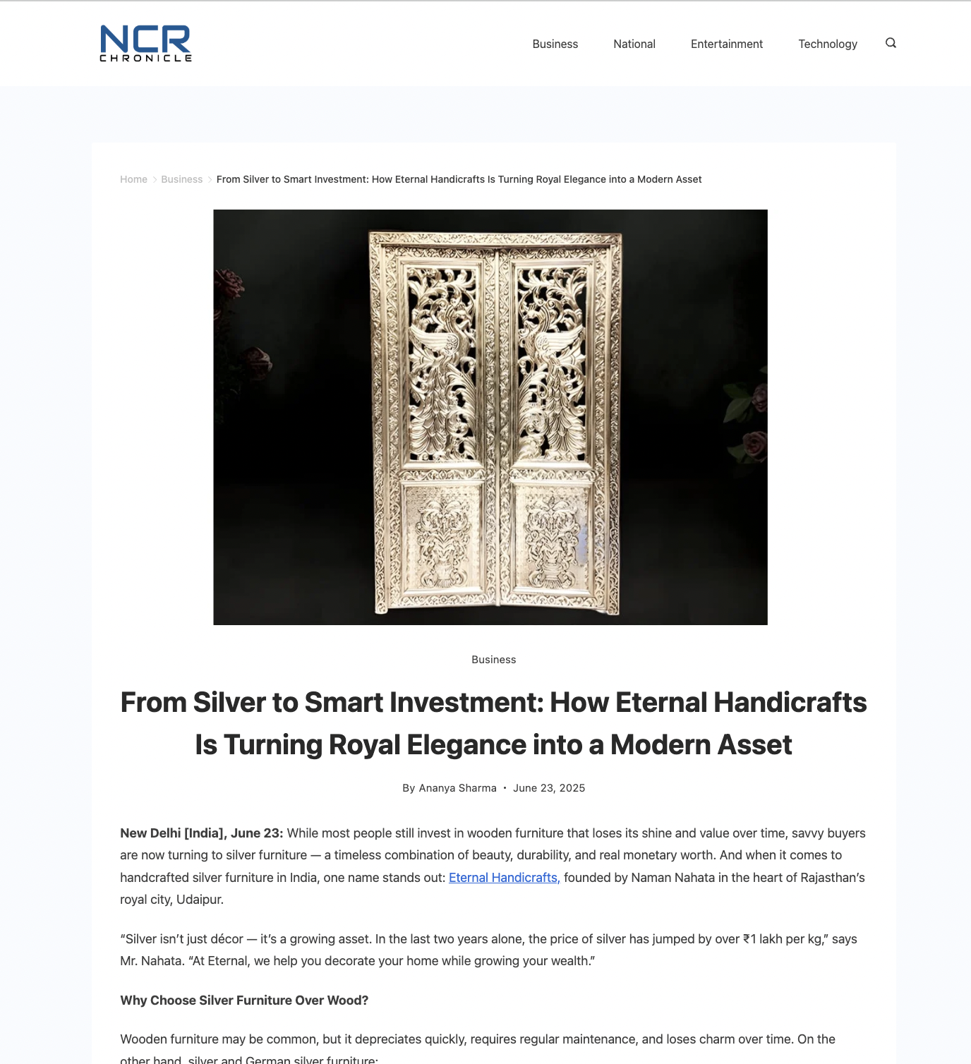Article publish News | Eternal Handicrafts