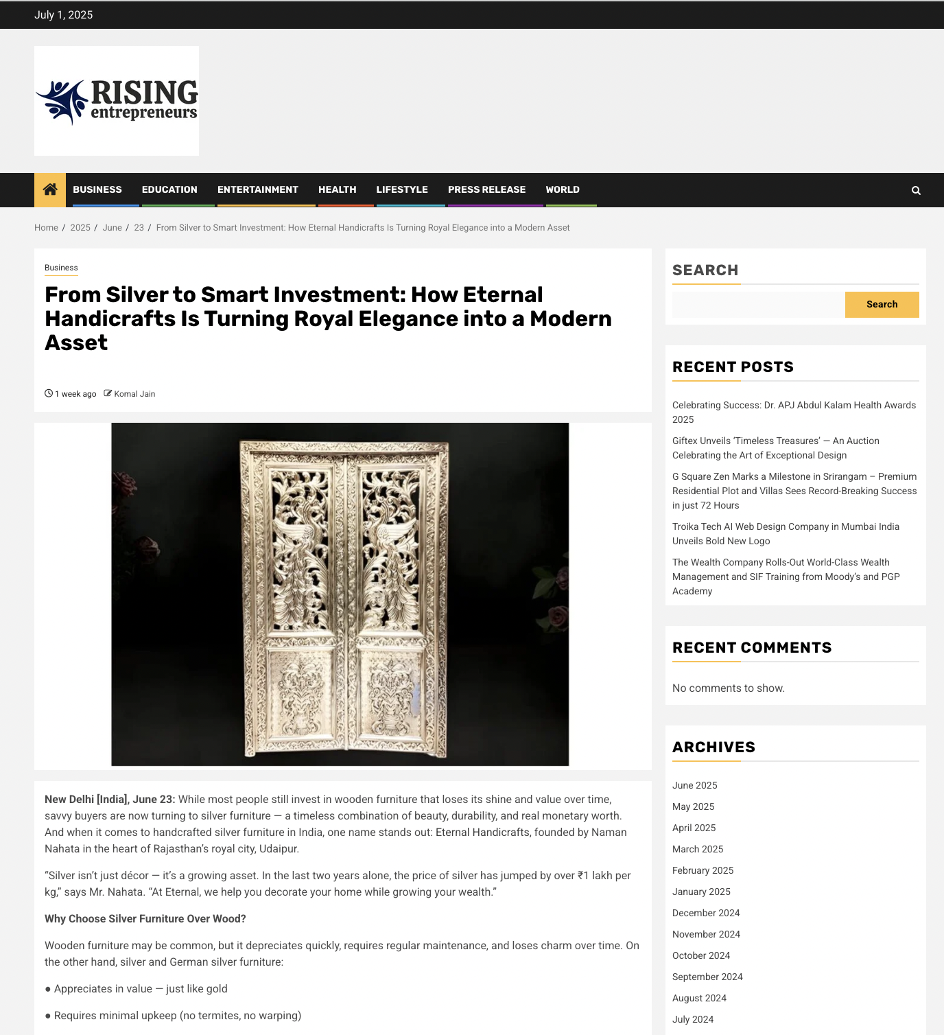 Article publish News | Eternal Handicrafts