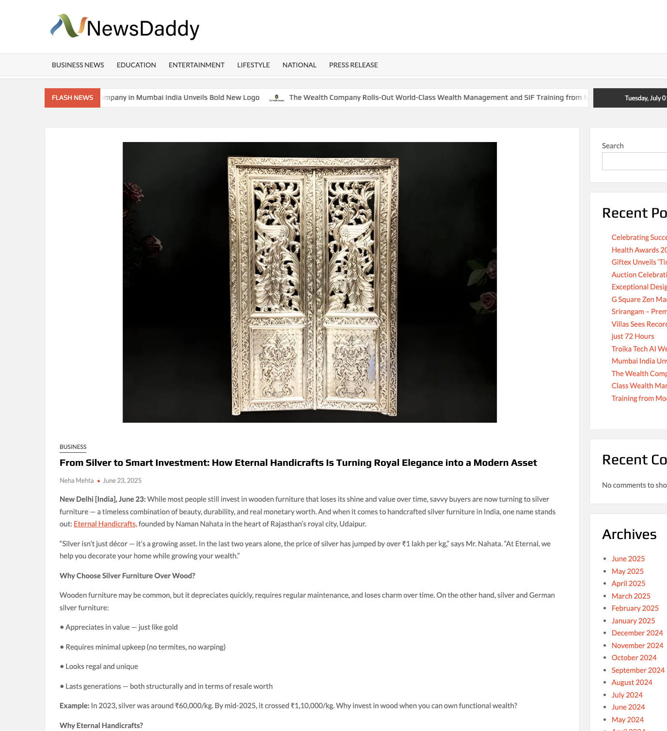 Article publish News | Eternal Handicrafts