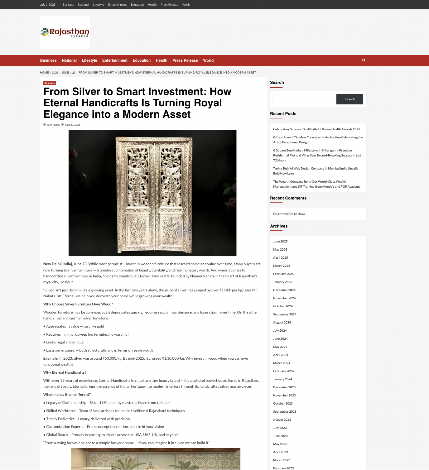 Article publish News | Eternal Handicrafts