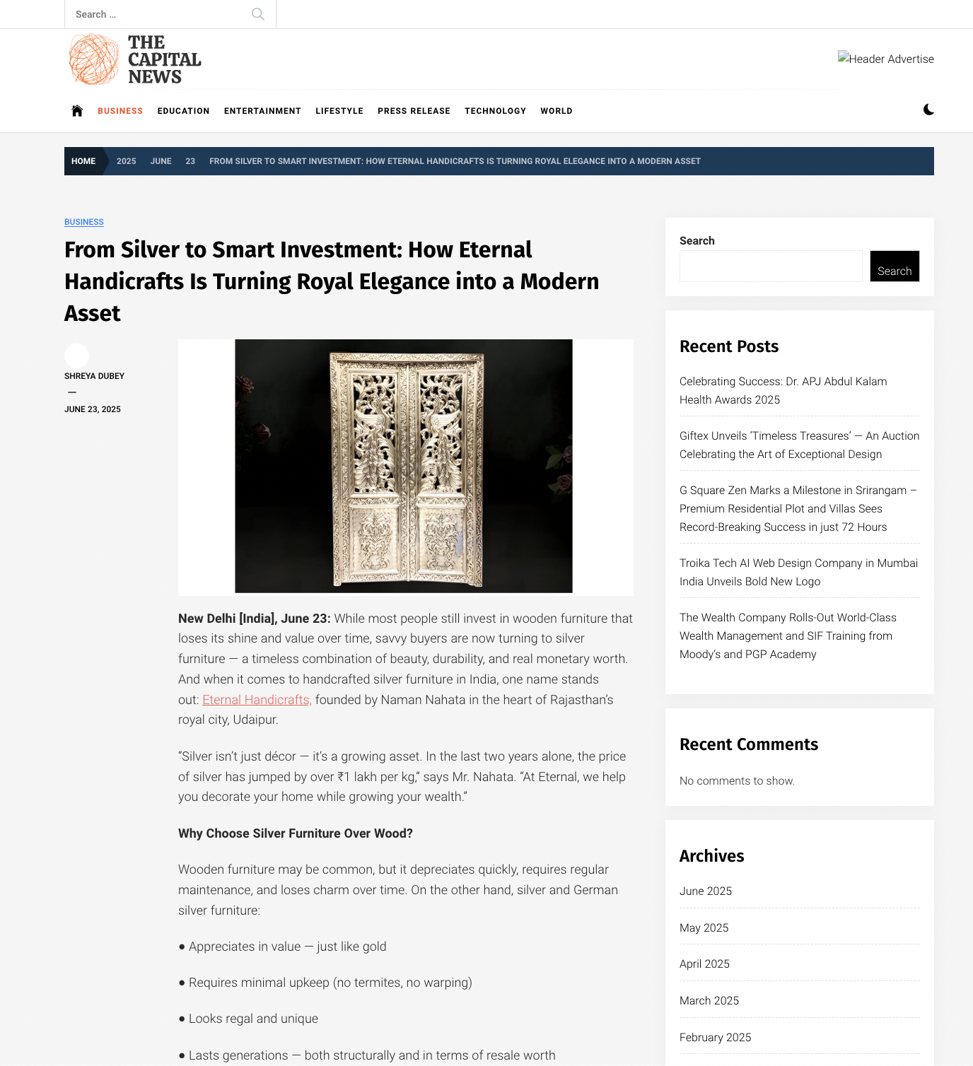 Article publish News | Eternal Handicrafts