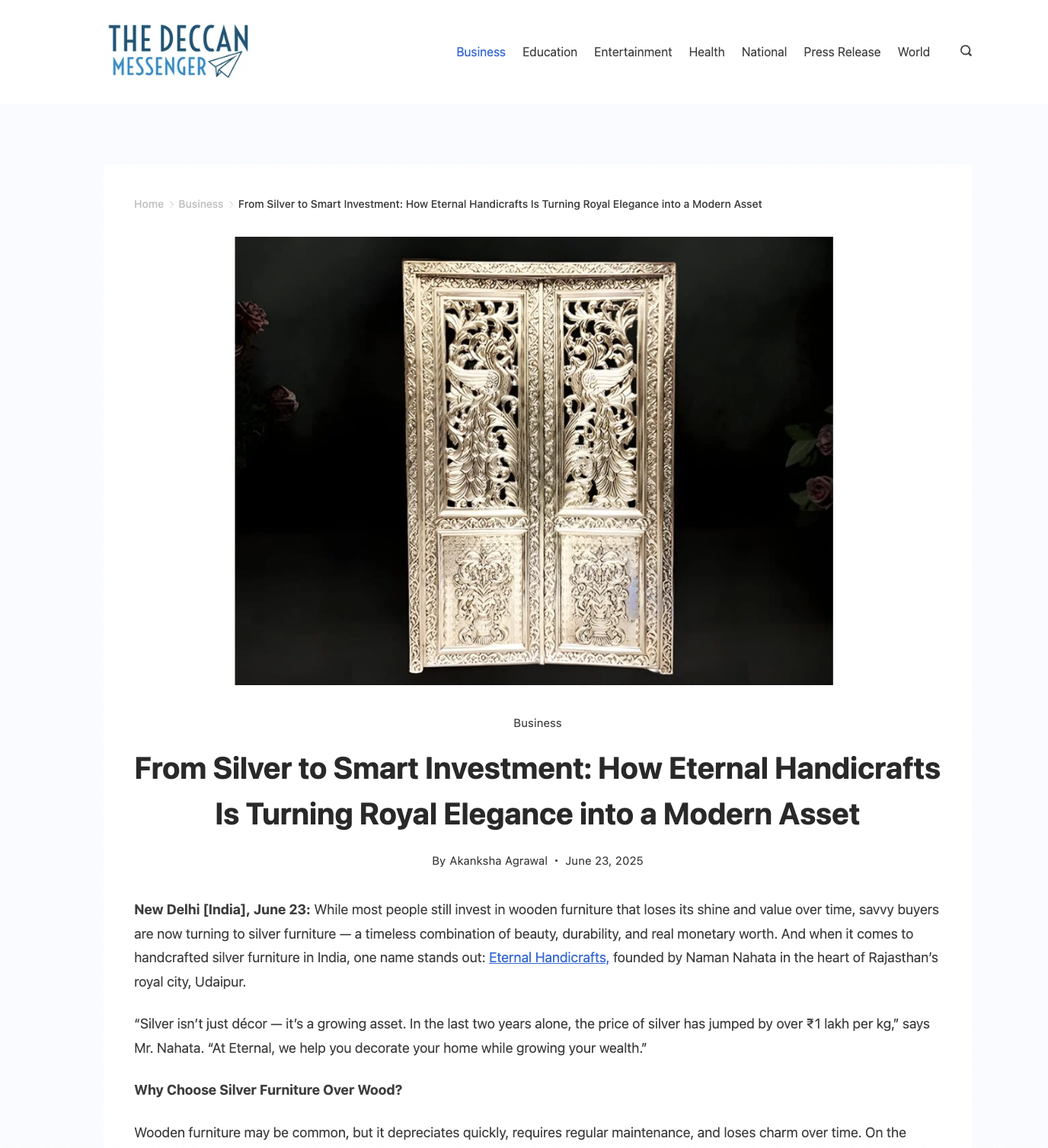 Article publish News | Eternal Handicrafts