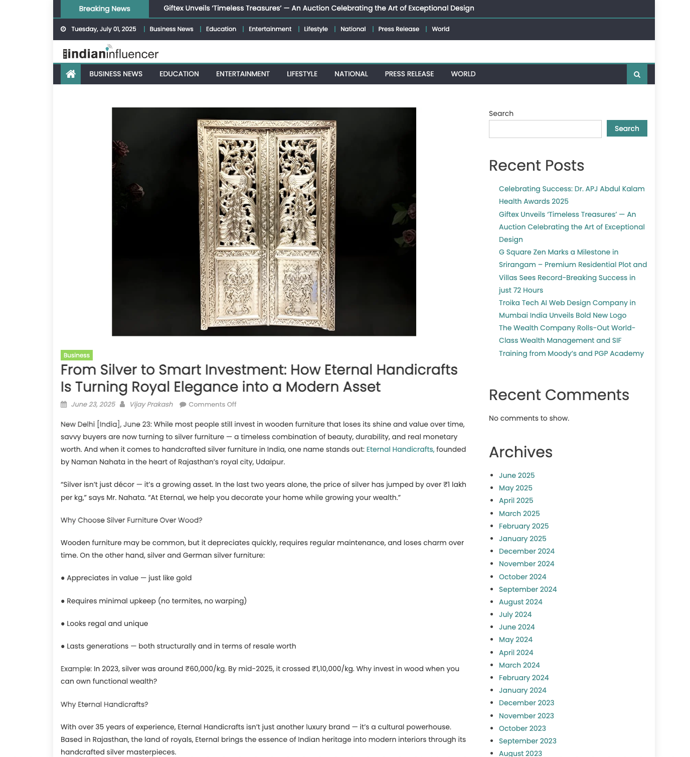 Article publish News | Eternal Handicrafts